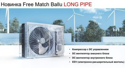 Внешний блок мульти сплит-системы на 2 комнаты Ballu Free Match ERP LONG PIPE B2OI-FM/out-18HN8/LP_EU Внешний блок мульти сплит-системы на 2 комнаты Ballu Free Match ERP LONG PIPE B2OI-FM/out-18HN8/LP_EU